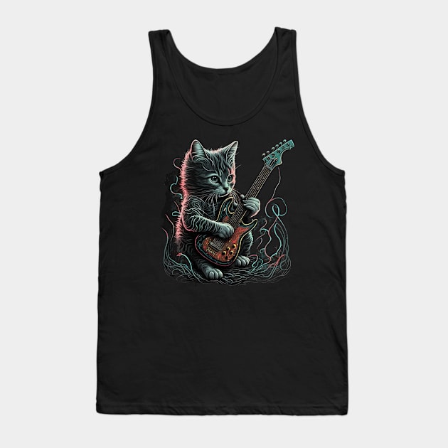 Cat playing guitar Tank Top by Something Clever